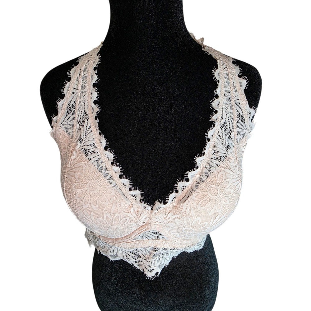 PINK Victoria's Secret Blush Nude Lace Halter Bralette Womens Large